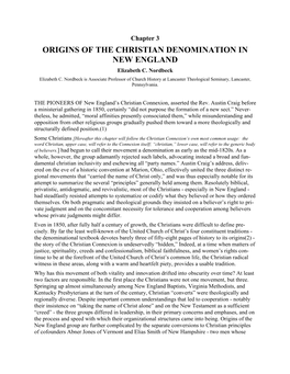 Chapter 3 ORIGINS of the CHRISTIAN DENOMINATION in NEW ENGLAND Elizabeth C