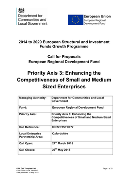 Priority Axis 3: Enhancing the Competitiveness of Small and Medium Sized Enterprises