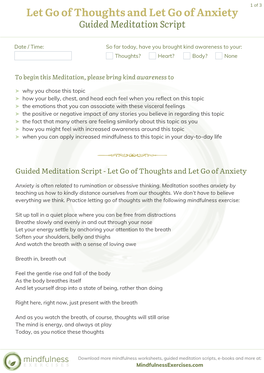 Let Go of Thoughts and Let Go of Anxiety Guided Meditation Script