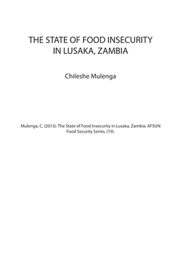 The State of Food Insecurity in Lusaka, Zambia