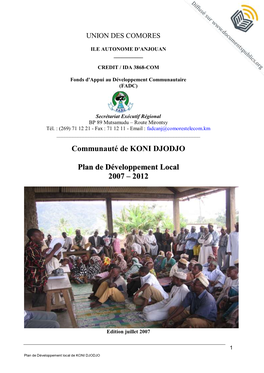 Communauté De KONI DJODJO Plan De Développement Local 2007