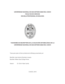 Universidad Nacional De San Antonio Abad Del Cusco Facultad De Ciencias Escuela Profesional De Biología
