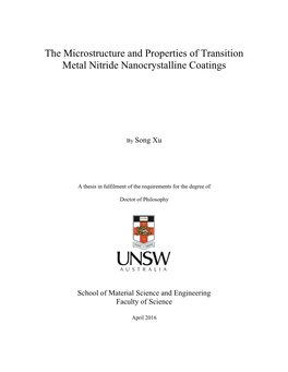 The Microstructure and Properties of Transition Metal Nitride Nanocrystalline Coatings