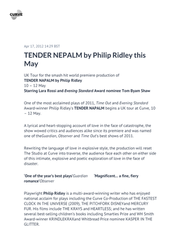 TENDER NEPALM by Philip Ridley This May