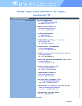 UNDSS Travel Security Information File – Nigeria, Abuja/Abuja FCT