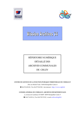 Répertoire Numérique Détaillé Des Archives Communales De Cruzy