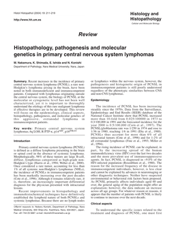 Review Histopathology, Pathogenesis and Molecular Genetics in Primary