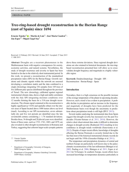 Tree-Ring-Based Drought Reconstruction in the Iberian Range (East of Spain) Since 1694