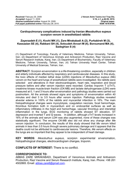 Cardiorespiratory Perturbations of Iranian Mesobuthus Eupeus