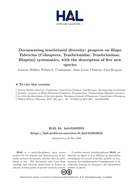 Documenting Tenebrionid Diversity: Progress on Blaps Fabricius