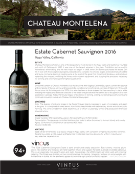 Chateau Montelena Estate Cabernet Sauvignon 2016 Tech Sheet