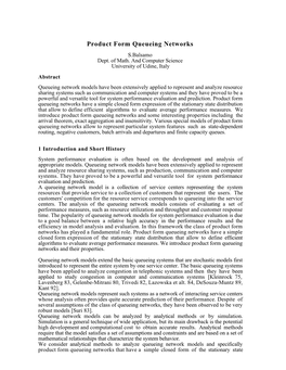 Product Form Queueing Networks S.Balsamo Dept