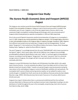 Casiguran Case Study: the Aurora Pacific Economic Zone and Freeport (APECO) Project