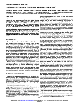 Antimutagenic Effects of Taurine in a Bacterial Assay System1