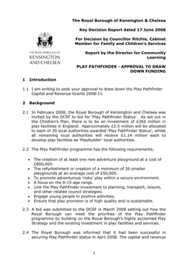 The Royal Borough of Kensington & Chelsea Key Decision Report Dated