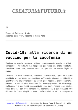 Covid-19: Alla Ricerca Di Un Vaccino Per La Cacofonia