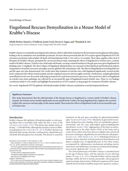 Fingolimod Rescues Demyelination in a Mouse Model of Krabbe’S Disease