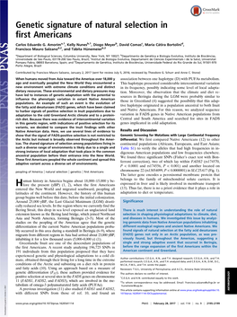 Genetic Signature of Natural Selection in First Americans