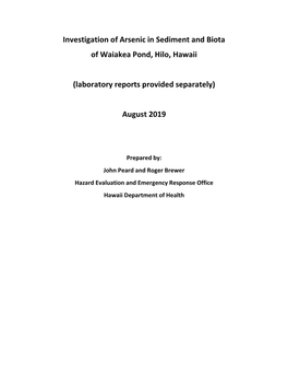 Investigation of Arsenic in Sediment and Biota of Waiakea Pond, Hilo, Hawaii