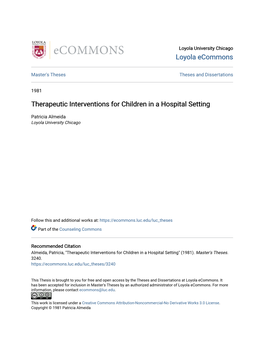 Therapeutic Interventions for Children in a Hospital Setting