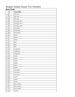 Stargate Atlantis Season Two Checklist