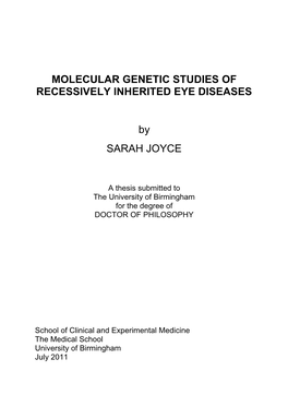 Molecular Genetic Studies of Recessively Inherited Eye Diseases