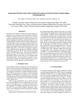 Rake Reception for Uwb Communication Systems with Intersymbol Interference