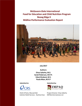 Mcgovern-Dole International Food for Education and Child Nutrition Program Beoog Biiga II Midline Performance Evaluation Report