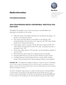 Media Information VOLKSWAGEN of AMERICA, INC