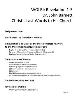 Revelation 1-5 Dr. John Barnett Christ's Last Words to His Church