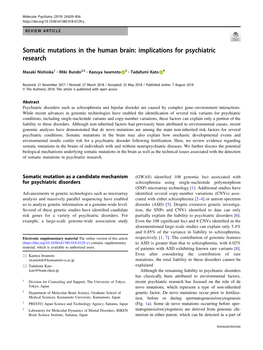 Somatic Mutations in the Human Brain: Implications for Psychiatric Research