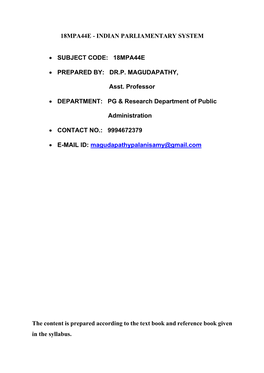 18Mpa44e - Indian Parliamentary System