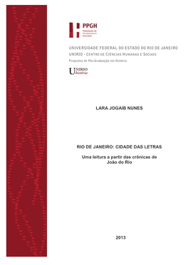 Universidade Federal Do Estado Do Rio De Janeiro - Unirio Centro De Ciências Humanas E Sociais – Cch Programa De Pós-Graduação Em História – Ppgh