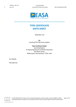 Type-Certificate Data Sheet