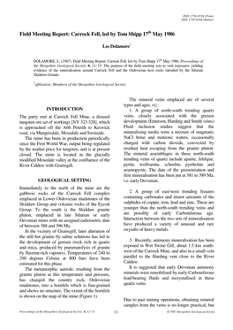 Field Meeting Report: Carrock Fell, Led by Tom Shipp 17 May 1986