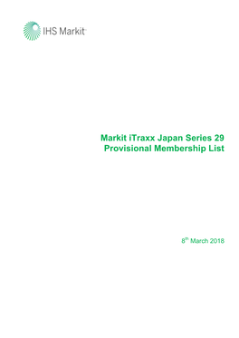 Markit Itraxx Japan Series 29 Provisional Membership List