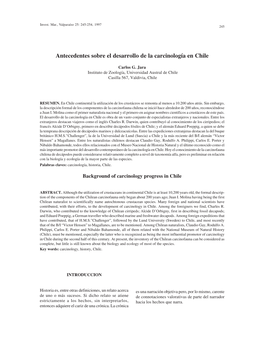 Antecedentes Sobre El Desarrollo De La Carcinología En Chile