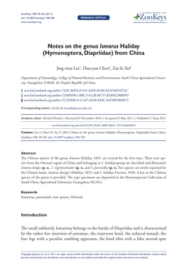 Notes on the Genus Ismarus Haliday (Hymenoptera, Diapriidae) from China