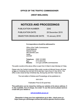 NOTICES and PROCEEDINGS 25 December 2015