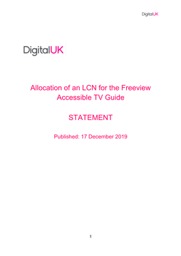 Allocation of an LCN for the Freeview Accessible TV Guide STATEMENT