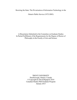 The Privatization of Information Technology in the Ontario Public Service (1972-2003)