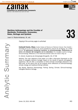 Analytic Summary. IN: La Antropología Marítima Y El Crisol