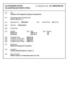 (12) STANDARD PATENT (11) Application No. AU 2002245022 B8 (19) AUSTRALIAN PATENT OFFICE