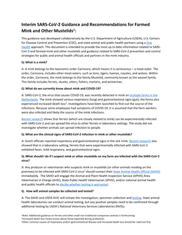 Interim SARS-Cov-2 Guidance and Recommendations for Farmed Mink and Other Mustelids1