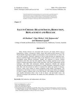 Salt in Cheese: Health Issues, Reduction, Replacement and Release