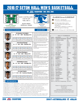 2016-17 Seton Hall Men's Basketball Seton Hall Combined Team Statistics (As of Dec 01, 2016) All Games