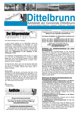 Amtsblatt Der Gemeinde Dittelbrunn Für Die Gemeindeteile Dittelbrunn - Hambach - Holzhausen - Pfändhausen