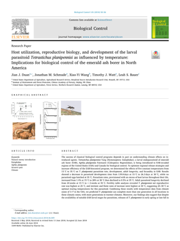 Host Utilization, Reproductive Biology, and Development of the Larval