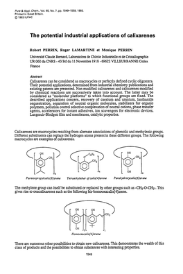 The Potential Industrial Applications of Calixarenes