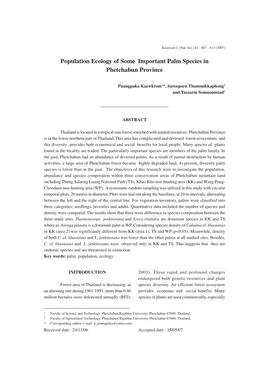 Population Ecology of Some Important Palm Species in Phetchabun Province